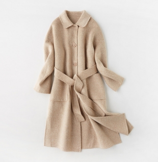 Áo khoác măng tô dạ nữ lông cừu + lông thỏ Angora màu trơn