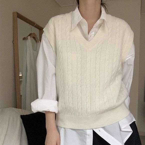 Áo gile cổ chữ V dệt kim phong cách Hàn Quốc