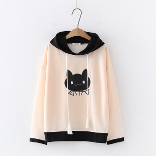 Áo hoodie nữ hình mặt mèo và xương cá