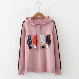 Áo hoodie len nữ hình những chú mèo