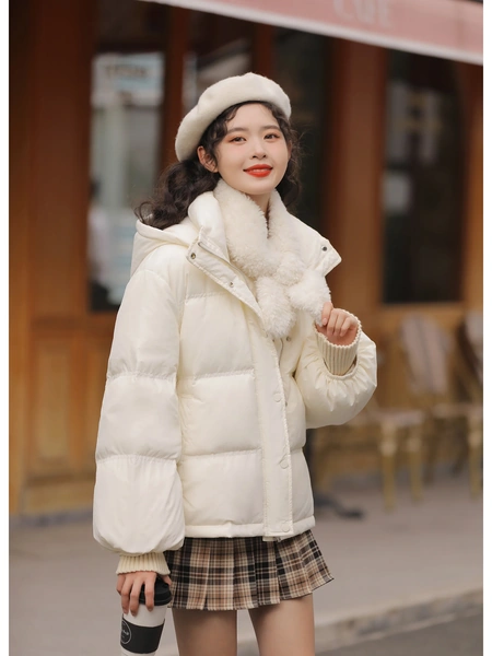 Áo phao lông vũ dáng ngắn cổ đứng cho nữ dáng nhỏ mùa đông