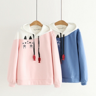 Aó hoodie dài tay nữ hình chú mèo