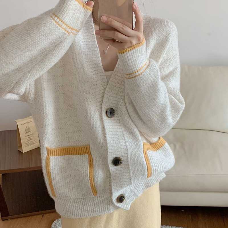 Áo cardigan dệt kim dáng rộng mềm mại mùa thu đông dành cho nữ