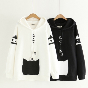 Áo hoodie nữ hình mặt mèo thu đông