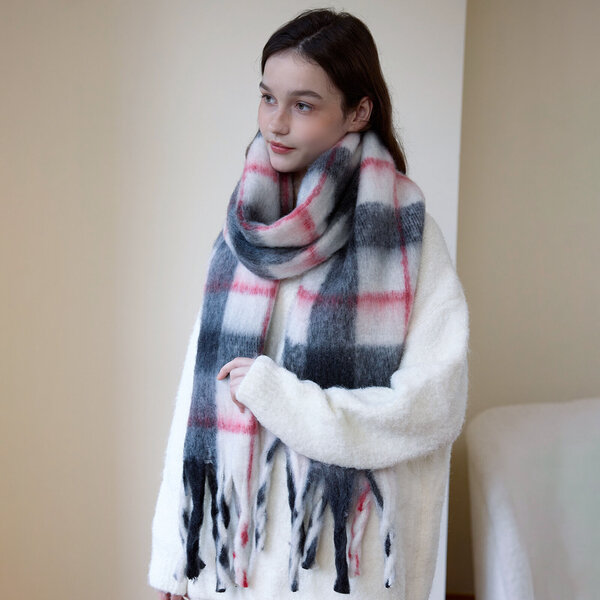 Khăn choàng len nữ kẻ caro dày mới, mùa đông.