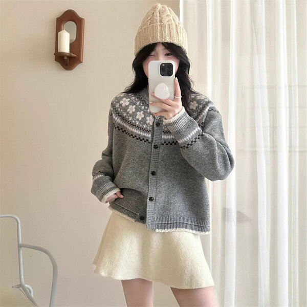 Áo khoác len nữ cao cấp phong cách cổ điển, dệt họa tiết