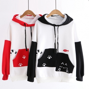 Áo hoodie nữ hình mèo và cá