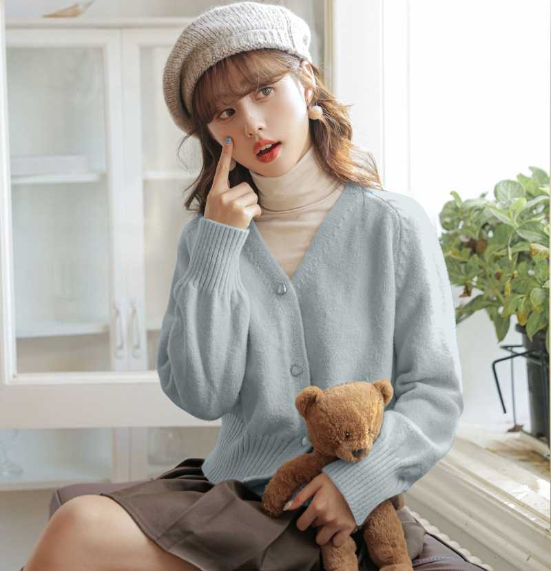 Áo len dệt kim  mùa thu đông Hàn Quốc  cổ chữ V áo len ngắn
