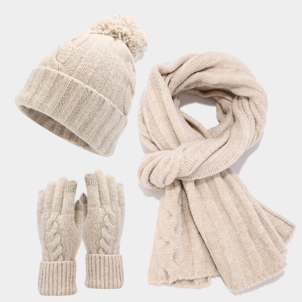 Bộ 3 món mũ len, khăn quàng và găng tay nam nữ họa tiết đan...