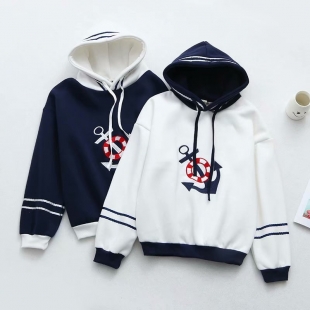 Áo hoodie nữ thêu họa tiết móc neo thủy thủ