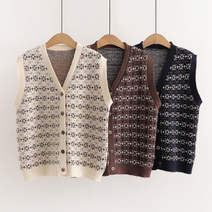 Áo khoác len gile nữ cổ chữ V