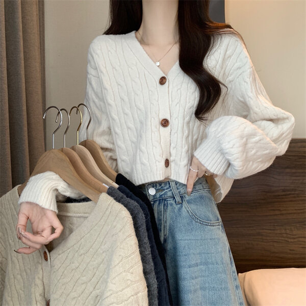 Áo cardigan len nữ cổ chữ V kiểu dáng ngắn, rộng rãi thích...