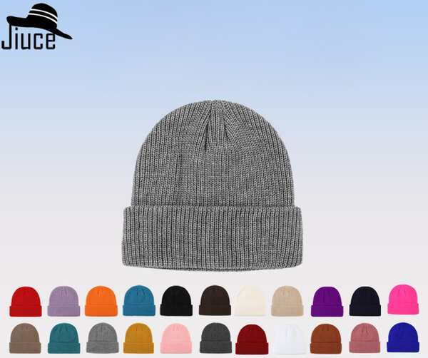 Mũ len dệt kim nam nữ màu trơn bảo vệ tai, giữ ấm hai lớp mùa...