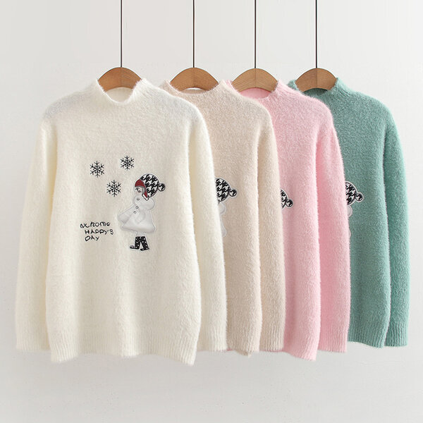 Áo len thêu hình cô gái tuyết cho nữ kiểu dáng thanh lịch phong...