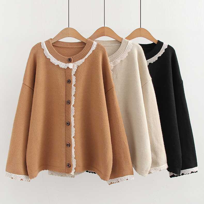 Áo khoác len cardigan nữ viền ren
