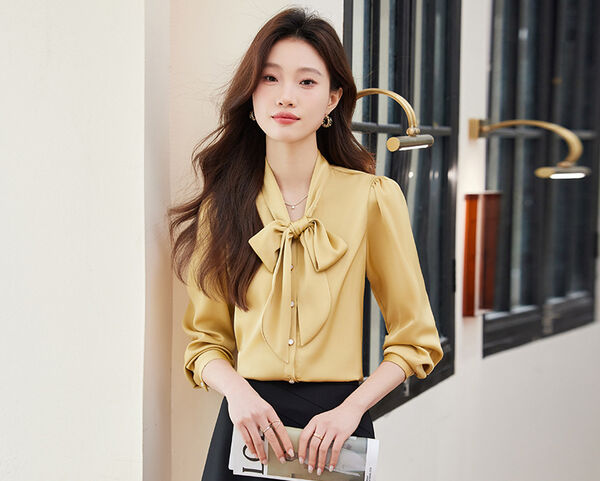 Áo sơ mi công sở nữ satin cổ nơ