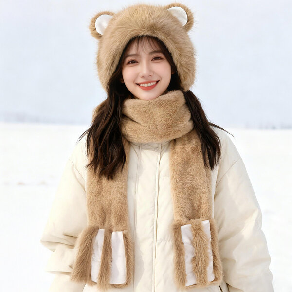 Bộ 3 trong 1 gồm mũ – khăn cổ – găng tay dành cho nữ, mũ len...