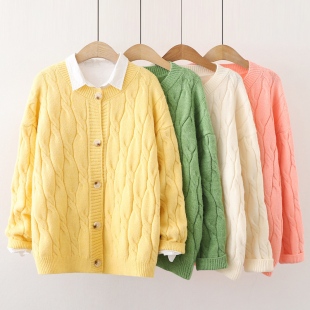 Áo khoác len cardigan nữ họa tiết xoắn màu trơn