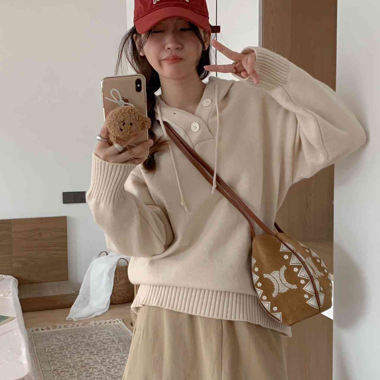 Áo len dày có mũ trùm đầu thiết kế rộng rãi mùa thu đông...