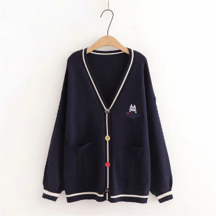 Áo khoác len cardigan nữ thêu hình mèo và cá