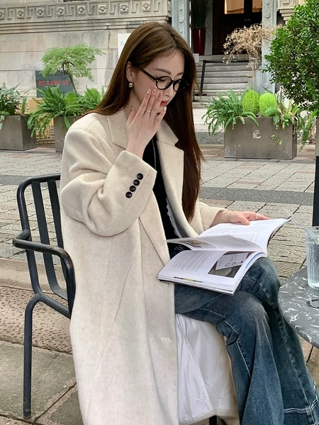 Áo khoác dạ lông cừu nữ dáng dài, mẫu mới thu đông