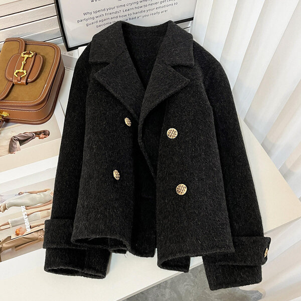 Áo khoác dạ len cừu nữ dáng ngắn phong cách thanh lịch dày dặn...