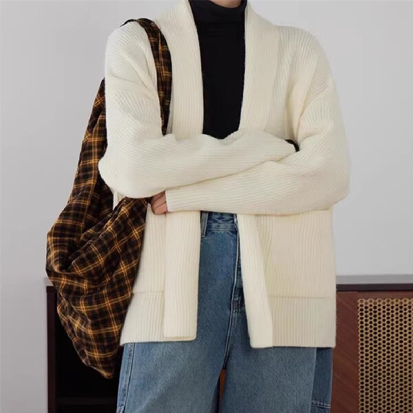 Áo khoác cardigan len nữ dáng dài retro