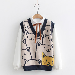 Set áo len gile nữ hình con vật ngộ nghĩnh + áo sơ mi đính nơ...