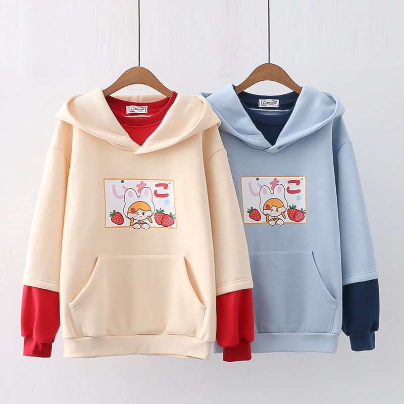 Áo hoodie nữ hình cô gái và dâu tây