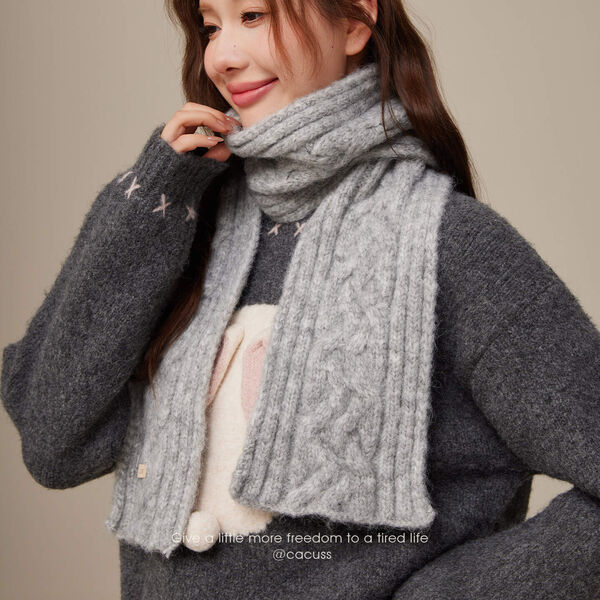 Khăn choàng đan len họa tiết dây thừng cho nữ, làm từ sợi len...