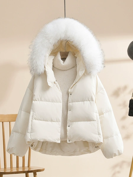 Áo khoác phao lông vũ nữ lông vịt trắng mũ lông lớn
