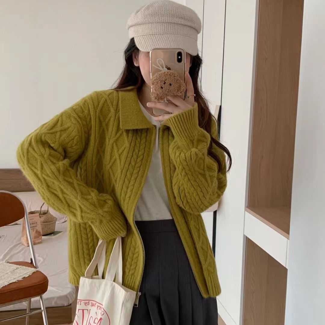 Áo khoác len cardigan cổ polo dành cho nữ