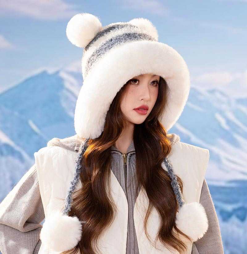 Mũ lông nữ tai gấu mềm mại