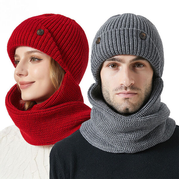 Mũ len liền khăn quàng cổ unisex giữ ấm mùa đông