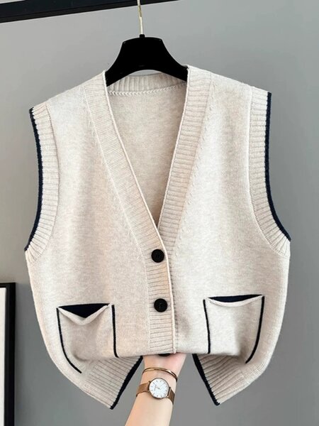 Áo len ghi lê cardigan cổ chữ v