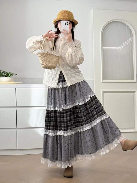 Váy suông rộng thêu hoa ren cho nữ