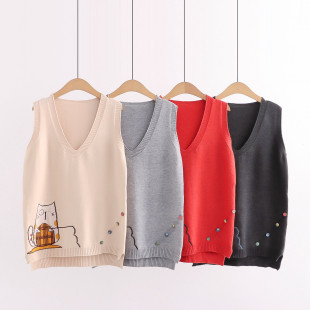 Áo len gile nữ hình mèo câu cá