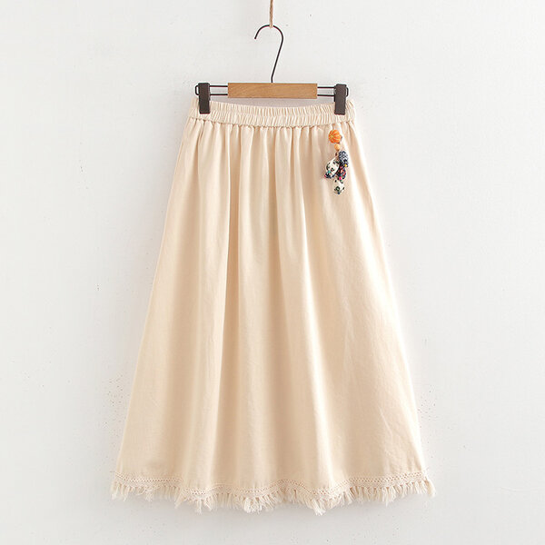Chân váy dài nữ rộng rãi viền ren