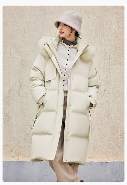 Áo khoác phao lông vũ nữ, cổ lông áo, dáng dài chống lạnh