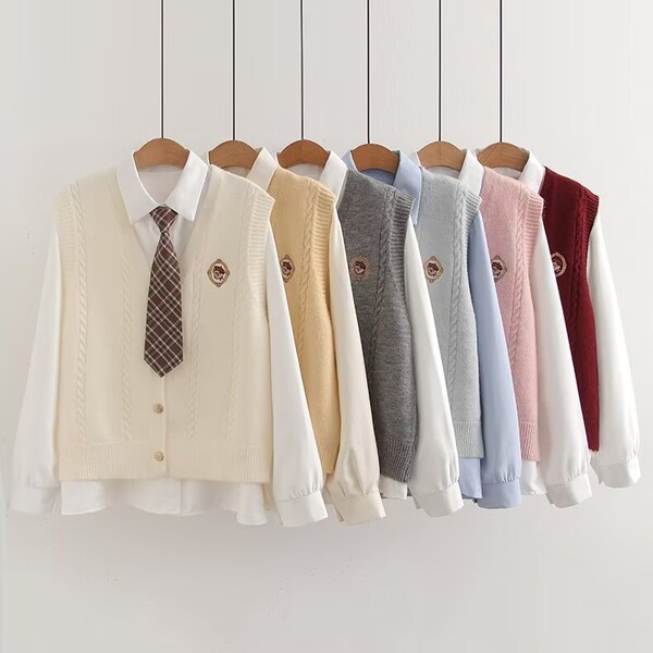 Bộ 2 món nữ áo len gile phối sơ mi