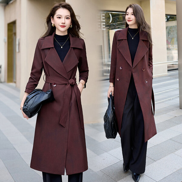 Áo khoác măng tô nữ kèm đai áo