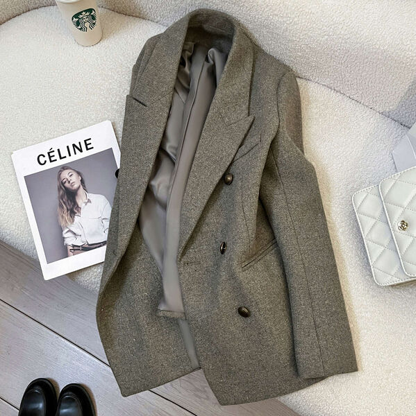 Áo khoác blazer nữ vải dạ dáng ngắn, rộng rãi, dày dặn mùa...