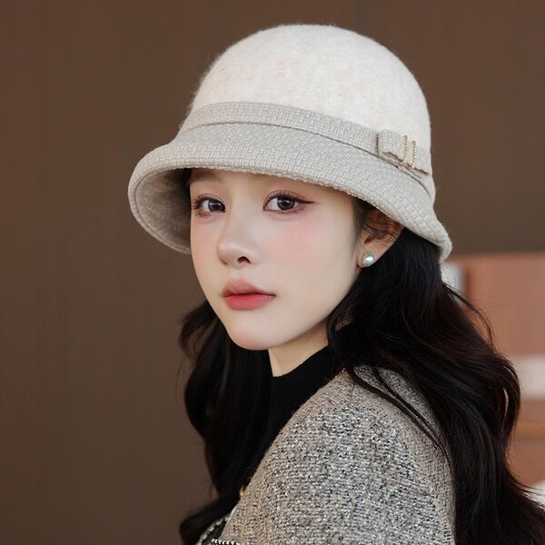 Mũ bucket nữ thu đông phong cách Anh kẻ caro giữ ấm