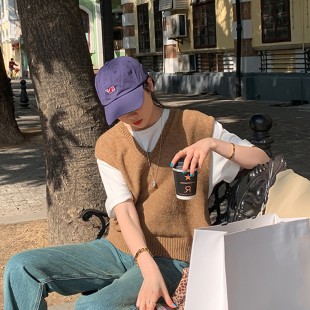 Áo gile len dệt kim cổ chữ V