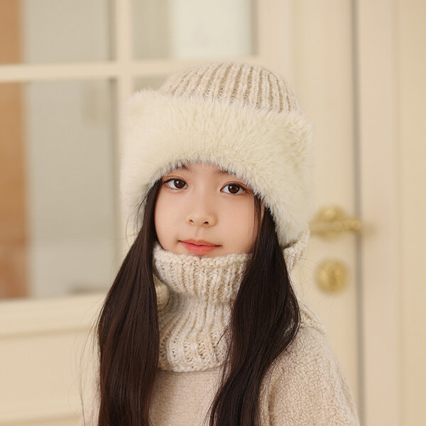 Mũ len liền khăn cổ trẻ em dành cho bé gái thiết kế kiểu dáng...