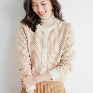 Áo khoác len cardigan cổ tròn kẻ sọc nhỏ