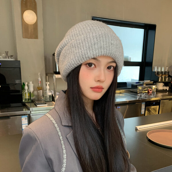 Mũ len nữ dạng chồng lớp giữ ấm mùa đông che tai, chụp đầu...
