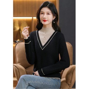 Áo len nữ dệt kim cổ cao