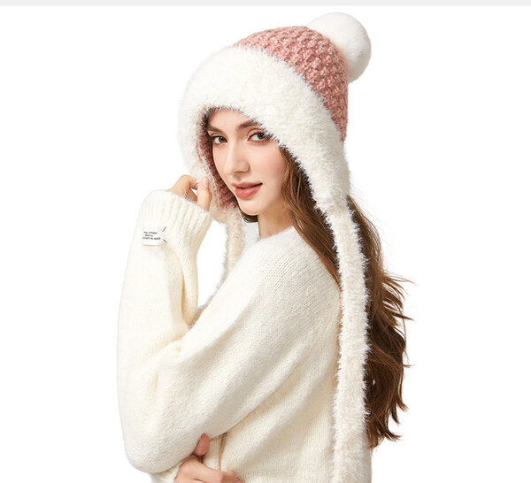 Mũ len đan dày có che tai cho nữ – giữ ấm mùa thu đông