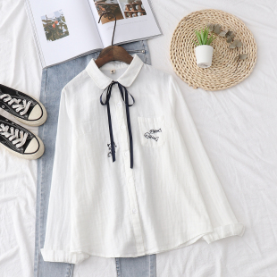 Áo sơ mi nữ thêu hình mèo và xương cá